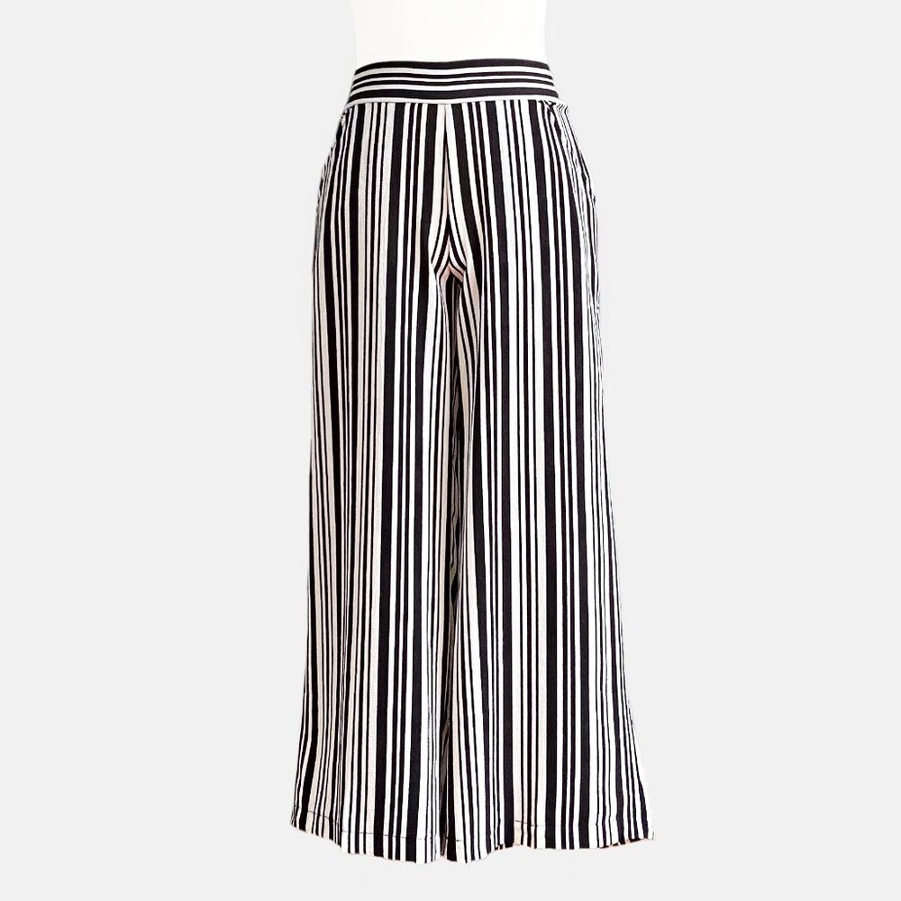 MAX STUDIO |  Vertical Black & White Stripe Wide Leg Crop Pants | NWT - Picture 3 of 11